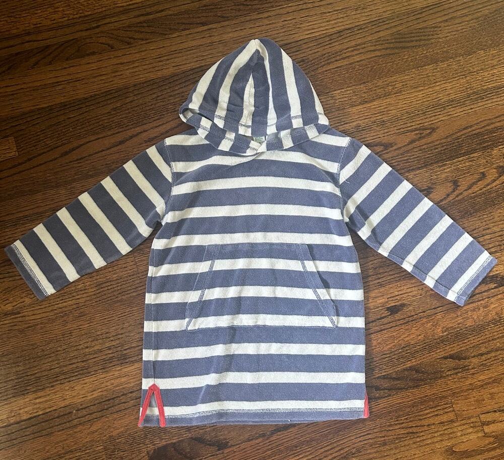 Mini Boden Boys Blue White Stripe Terry Clothing Swim Cover-Up - 5-6Y